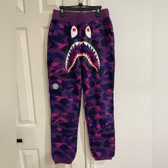 Bape, A Bathing Ape Mends Medium Sweatpants Brand New With Tag. Streetwear Purple Pants With Pockets, Purple Streetwear Pants With Pockets, Purple Sweatpants With Pockets For Streetwear, Purple Cotton Sweatpants For Streetwear, Casual Purple Joggers For Streetwear, Bape Pants, Bape Purple, Comfy Pants, Bathing Ape