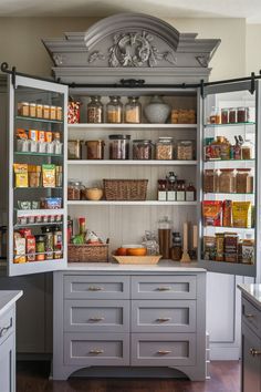 Transform an Old Wall Cabinet into a Chic Open Pantry with Sliding Glass Doors in a small kitchen Dry Goods, Sliding Glass Door