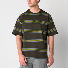 Every wardrobe needs a classic striped t-shirt like this Arizona men's style for casual cool looks. This crew neck short-sleeve tee is made from a soft cotton-jersey for a regular-fit. Wear it with jeans, joggers, or cargo shorts. Closure Type: Pullover HeadFit: Regular FitNeckline: Crew NeckSleeve Length: Short SleeveApparel Length: 28 InchesFiber Content: 100% CottonFabric Description: JerseyCare: Machine Wash, Tumble DryCountry of Origin: Imported Relaxed Fit Crew Neck T-shirt With Horizontal Stripes, Relaxed Fit Horizontal Stripe Crew Neck T-shirt, Casual Short Sleeve T-shirt With Vertical Stripes, Retro Striped T-shirt For Streetwear, Vertical Stripes Crew Neck Tops For Streetwear, Casual Horizontal Stripe Pattern Tops For Streetwear, Casual Vertical Stripes Tops For Streetwear, Black Crew Neck T-shirt With Horizontal Stripes, Striped Short Sleeve T-shirt With Relaxed Fit