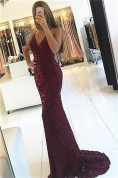 Shiny Mermaid Burgundy Prom Dresses 2018 V-neck Straps Backless Sequined Formal Dress Prom Dresses Shiny, Trumpet Evening Dress, Burgundy Prom Dresses, Burgundy Prom, Prom Dresses 2018, Custom Prom Dress, Mermaid Sequin, Burgundy Prom Dress, Lace Prom Dress