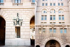 two pictures side by side one has a building and the other has a clock on it