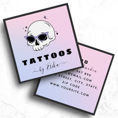 Trendy Skull Glasses Tattoo Artist Girly Gradient Square Business Card Glasses Tattoo, Business Cards Creative, White Jewelry, Kids Nursery Decor