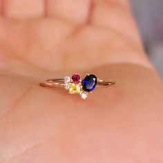 "14k Gold Cluster Ring, Diamond and Gemstone Ring, Birthstone Ring, Dainty Personalized Birthstone Ring, customized gold ring, gift for her, handmade jewelry, best gift for women ♥ Features : * Made to Order. * Made in NYC. * Gold: Solid 14K( Also available in18K) *Width of band: 1.3mm * Choice of Gold: Yellow Gold, White Gold or Rose Gold * Gem Stone: Blue Sapphire, Citrine, Ruby and Mined Diamond * Stones details: * 3 PCS Round Diamonds 1.5mm each Diamond Color-Clarity: G Color SI Clarity * 1 Ring With Multiple Stones, Multi Sapphire, Gold Rings Fashion, Ring Birthstone, Rings Fashion, Cool Gifts For Women, Classy Jewelry, Citrine Ring, Etsy Personalized Gifts