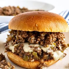 a sloppy joe sandwich is on a plate