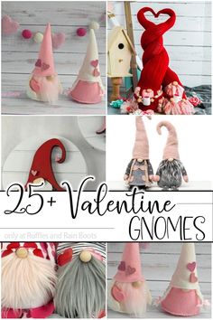 valentine gnomes are featured in this collage