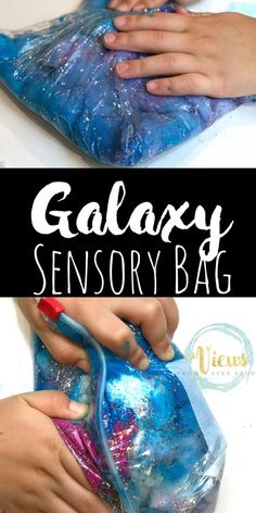 someone is making an galaxy bag out of plastic and then it's filled with glitter