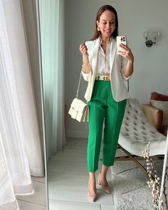 3 Ways to Wear Colorful Pants for Spring and Summer | Sydne Style Green Pants Work Outfits Women, Colorful Pants, Summer Office Outfits, 3 Ways To Wear, Color Outfits, Summer Office