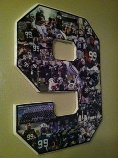 the letter s is made up of football photos and numbers on it's side