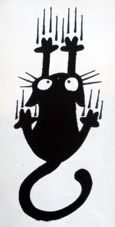 a drawing of a black cat with eyes and claws on it's back legs