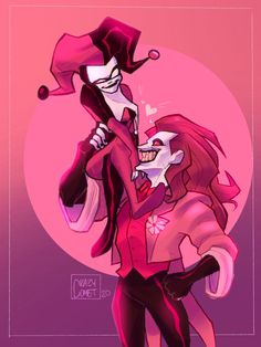 the joker and his girl friend are in this cartoon style drawing, which is very similar to