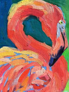 an acrylic painting of a pink flamingo