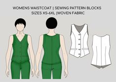 women's waistcoat sewing pattern blocks sizes xs - xxxl woven fabric