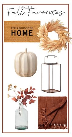 the fall home decor is featured in this postcard