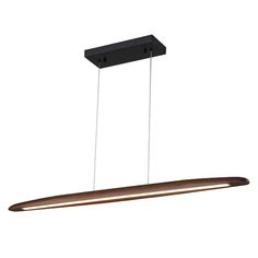 a rectangular light fixture with two lights hanging from it's sides and an oval shaped wooden