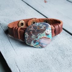 Ocean Agate Slab on Narrow Leather Cuff 005K Ocean Agate, Branch Bracelet, Retail Jewelry, Latest Jewellery, Stone Design, Leather Cuffs, Dress Plus Size, Leather Earrings, Accessories Unique