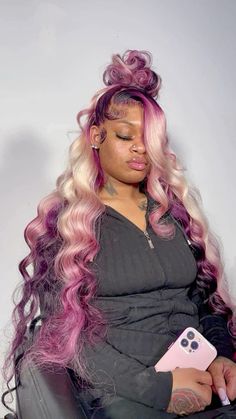 Unique Wig Hairstyles, Different Wig Hairstyles, Purple Lace Wig, Wigs Install, Custom Color Wigs, 16 Hairstyles, Wig Tips, Wigs Styles, Modeling Shoot