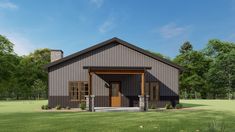 this is an artist's rendering of a small barn style house with two front porches