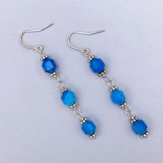 Genuine double point prism cut blue agates metal is sterling silver Beads are 8 mm September Birthstone, Blue Agate, Sterling Silver Bead, Silver Beads, Lapis Lazuli, Agate, Dangle Earrings, Sapphire, Beads