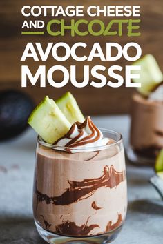 Cottage cheese and chocolate avocado mousse with zucchini garnish. Cottage Cheese Sweet Recipes, Cottage Cheese Chocolate Mousse, Cottage Cheese Chocolate, Chocolate Avocado Mousse, Low Calorie Chocolate, Cheese And Chocolate, Healthy Dessert Options, Avocado Mousse, Avocado Chocolate Mousse