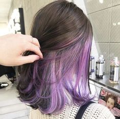 Purple Underneath Hair, Under Hair Dye, Under Hair Color, Light Purple Hair, Dyed Hair Purple, Korean Hair Color