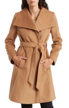 Wool Blend Imported Wrap yourself up in the luxurious warmth of this sweeping wool-blend coat done with a belted waist and winged collar Wing collar Lined 60% wool, 38% polyester, 2% other fibers Dry clean Imported Wing Collar, Camel Coat, Wool Blend Coat, Wool Blend, Camel, Michael Kors, Wool