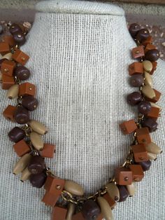 Chic Vintage Neutral Toned Bead Necklace and Bracelet Set Retro Brown Beaded Jewelry, Adjustable Brown Beaded Costume Jewelry Necklace, Necklace And Bracelet Set, Necklace And Bracelet, Resin Beads, Plastic Resin, Chic Vintage, Creative Jewelry, Neutral Tones