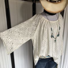 Nwt Cream Colored Lace Boho Top 3/4 Sleeves. It Has A Liner For The Body, The Sleeves Are Sheer (Semi See Through). New With Tag, Never Worn. Now It's Too Big For Me And It's Time To Let Go Of Some Of My Many Items. Length: 28-1/2 Inches Pit To Pit: 25 Inches Stretchy: Very Content: Please See Pictures Thanks For Checking! Ask With Any Questions, Happy Poshing. Search Tags: Bohemian Romantic Extra Large Xxxl Summer Flowy Swing Breezy Festival Coachella Hippie Gypsy Bohemian Stretch Blouse For Day Out, Stretch Bohemian Blouse For Day Out, Summer Lace Blouse With 3/4 Sleeves, Festival Lace Tops With Short Sleeves, Bohemian Lace Top For Day Out, White Stretch Bohemian Top, White Stretch Festival Top, White Bohemian Stretch Top, White Stretch Top For Festival