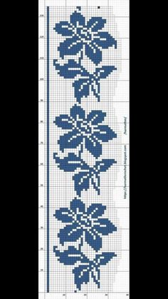 a cross stitch pattern with blue flowers on the bottom and one flower in the middle