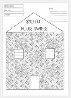 a house savings sheet with the words $ 20, 000 and two houses on it