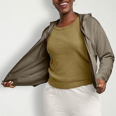 Basics that are far from basic. This women's hoodie is made from our lighter-than-fleece french terry fabric for ultimate comfort. With a full zip and double-lined adjustable hood, you'll stay warm and cozy all day long. Perfect for layering, this must-have hoodie offers two convenient side pockets. A relaxed fit, it's finished with a dropped shoulder for a sturdy finish.Be yourself in Hanes originals - a stylish collection of cool, modern essentials designed for comfort, made for every body.Lig Hoodie Full Zip, Women's Hoodie, French Terry Hoodie, Hoodie Green, Terry Fabric, French Terry Fabric, Cozy Fits, Long Style, Colorful Hoodies