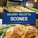 the cover of savory ricotta scones is shown in blue and white