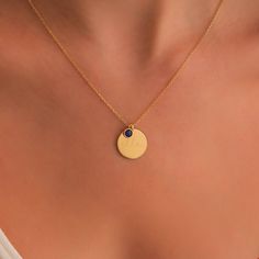 "Looking for the perfect Valentine's Day gift for your wife or girlfriend? Our 14k solid gold Name Disk Necklace with a birthstone and is sure to be a hit! This personalized and minimalist piece is a unique and meaningful gift for her.Show your loved ones your love with this astrology gift. Show her your love and appreciation with this dainty necklace that is sure to be a memorable gift for years to come. ♡ BIRTH STONE DISC NECKLACE ✣ * Made to Order *Circle Size: 15mm *Birth Stone Size: 5 mm * Yellow Gold Charm Necklace With Birthstone For Birthday Gift, Personalized 14k Gold Birthstone Necklaces, 14k Gold Birthstone Necklace For Personalized Gift, Yellow Gold Birthstone Charm Necklace For Birthday, Personalized Gold Birthstone Necklace For Everyday Wear, Personalized 14k Gold Birthstone Necklace For Everyday, Personalized Gold Birthstone Necklace For Everyday, Personalized 14k Gold Round Birthstone Necklace, Everyday Personalized 14k Gold Birthstone Necklace