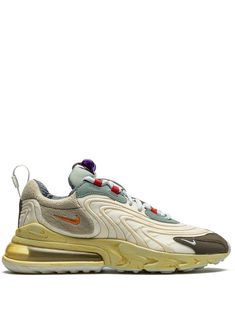 Multicoloured Air Max 270 "Travis Scott Cactus Trails" sneakers from NIKE featuring geometric panelled design, patchwork detailing, front lace-up fastening, cushioned insole, rubber sole with Max Air cushioning and Release date: May 29th, 2020.. These styles are supplied by a premium sneaker marketplace. Stocking only the most sought-after footwear, they source and curate some of the most hard to find sneakers from around the world. Travis Scott Shoes, Nike Travis Scott, Men Nike Shoes, Nike X Travis Scott, Dr Shoes, Air Max 270 React, 270 React, Nike Classic, Nike T