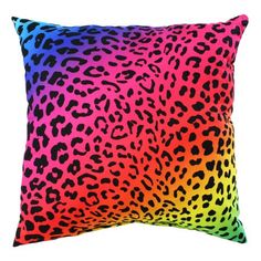 a colorful leopard print pillow on a white background