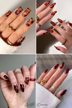 37 Cute Tortoise Nails and Tortoise Nail Designs To Spice Up This Fall and Autumn - With Houna Matte Tortoise Nails, Red Tortoise Nails, Torties Nails, Tortoise Shell Nails Tutorial, Toirtoshell Nails, Fall Nail Designs Green, Nail Designs Simple Fall, Tortoise Nails Design, Fall Nail Designs Simple