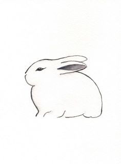 a drawing of a white rabbit sitting in the snow