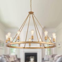 a large chandelier in a living room