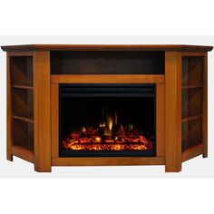 Stratford 56 in. Corner Electric Fireplace Heater TV Stand in Teak with Enhanced Log Display and Remote - Super Arbor Electric Corner Fireplace, Fireplace Heater Tv Stand, Double Sided Electric Fireplace, Duraflame Electric Fireplace, Dimplex Electric Fireplace, Corner Electric Fireplace, Best Electric Fireplace, Swivel Tv Stand, Electric Fireplace Heater