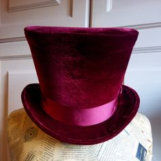 Red Velvet Top, Steampunk Top, Steampunk Top Hat, Gothic Tops, Mens Hats, Red Pictures, Top Hats, Velvet Top, Velvet Tops