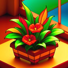 a potted plant with red flowers sitting on a table