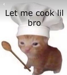 an orange cat wearing a chef's hat and holding a spoon