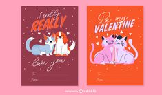 two valentine cards with cats on them