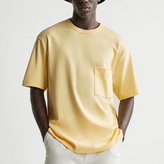 Zara Man Shirts, Zara T Shirt, Cut T Shirt, Mesh Shirt, Zara Shirt, Yellow Shirts, Zara Man, Knitted Tshirt, Pocket Tshirt