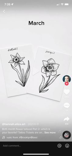 two cards with flowers drawn on them