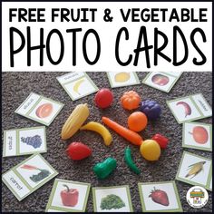 Free Fruit & Veggie Photo Cards - Pre-K Printable Fun Fruit And Vegetable Sorting Preschool, Veggie Preschool Craft, Vegetable Art And Craft Preschool, Farmers Market Printables Free, Veggie Activities For Toddlers, Vegetable Preschool Activities, Preschool Food Activities, Preschool Labels, Preschool Food