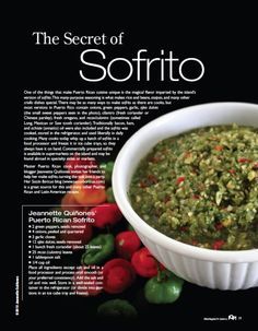 the secret of sofrito recipe book is open to show it's contents