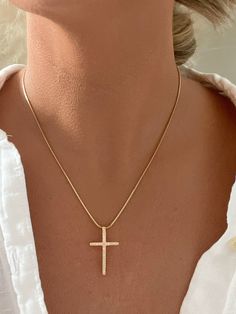 Keep a symbol of whats most meaningful to you with our modern crystal filled simple cross necklace. D E T A I L S - 18k Gold Filled - Cubic Zirconia Detail - 1mm Smooth Snake Chain M A T E R I A L S At Dylan Rae, we are committed to handcrafting jewelry that is perfect for everyday wear. Our high-quality gold filled designs contain 100+ times more real gold than gold plated components. The thick outer layer of gold makes it highly durable and safe for people with allergies or sensitive skin. C A Simple Cross Necklace, Cross Necklace Simple, Cross Necklace Gold, Double Necklace, Simple Cross, Necklace Dainty