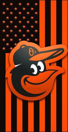 the baltimore orioles logo on an orange and black american flag wallpaper with stars in the background