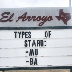 a sign that says el argyo types of standard mu - ba in spanish