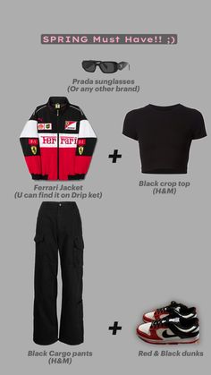 You can buy the Ferrari jacket on Dripket, Nike Dunk Lows are available on Staduim Goods!!!

#inspo #outfit #musthave Ferrari Jacket Outfit, Ferrari Fashion, Ferrari Jacket, Sporty Jacket, Jacket Outfit Women, Fashion Crochet, Outfit Inspo Casual, Casual Day Outfits, Racing Jacket